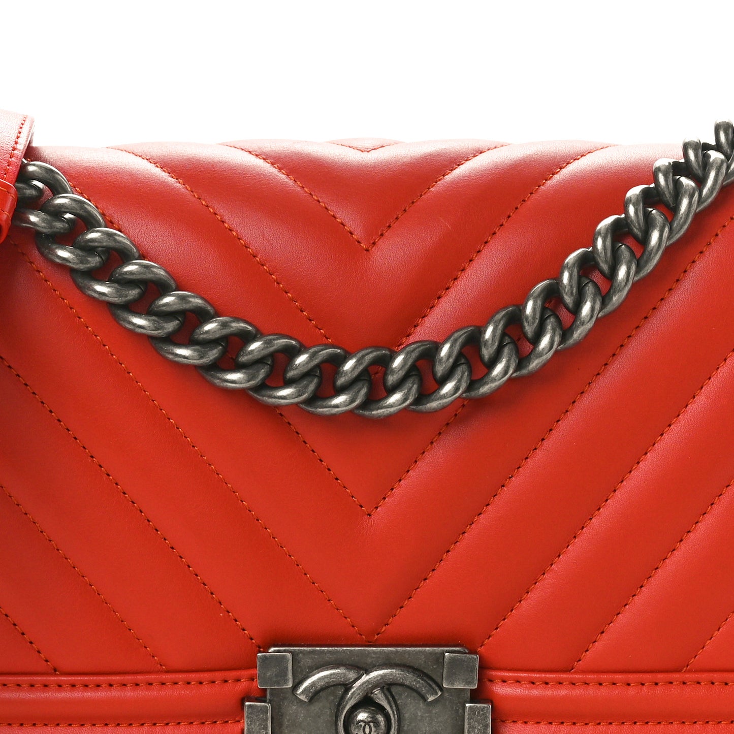 Lambskin Chevron Quilted Medium Boy Flap Orange