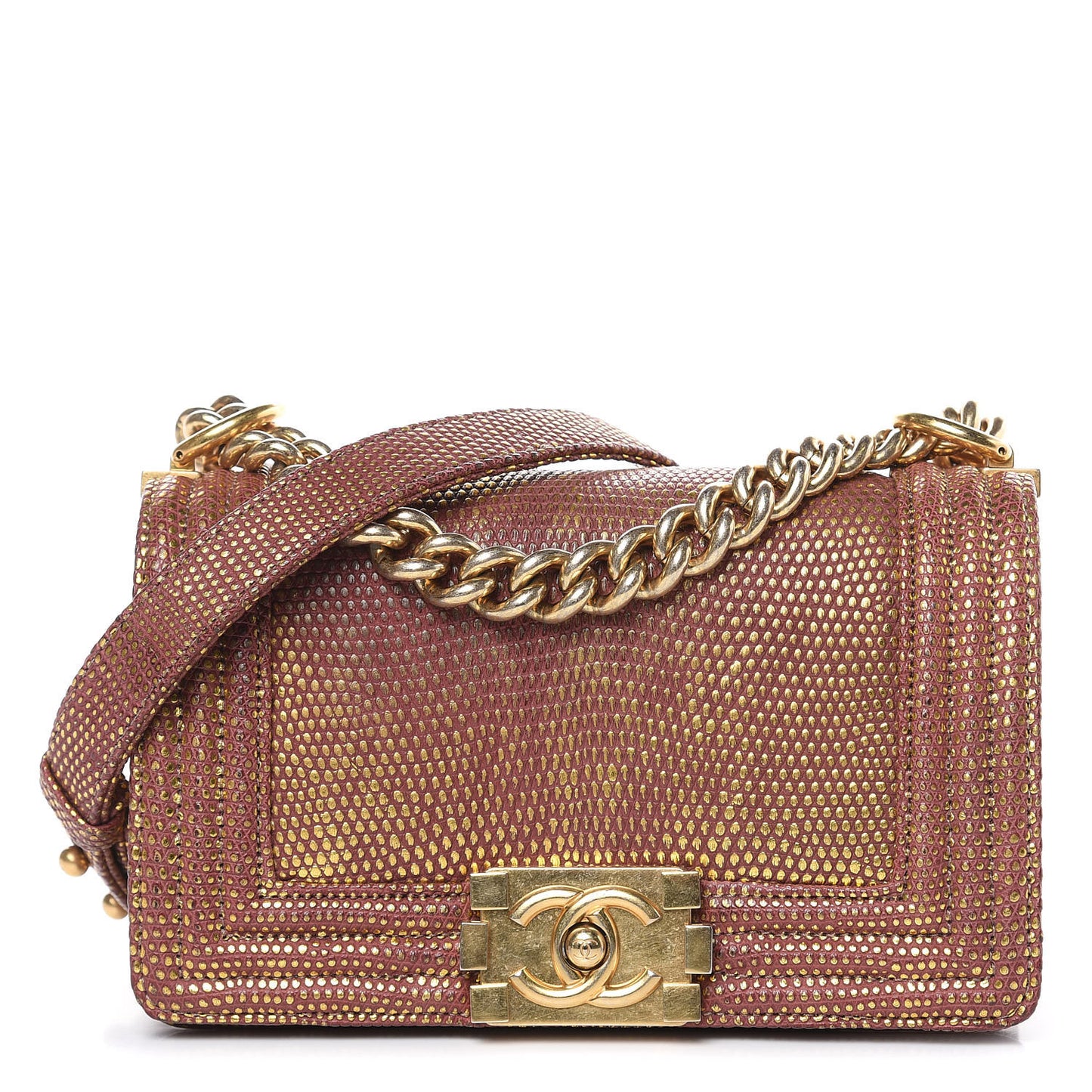 Metallic Lizard Small Boy Flap Gold Burgundy