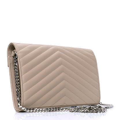 Saint Laurent Grain De Poudre Matelasse Chevron Monogram Chain Wallet Rose Poudre 2 of 4