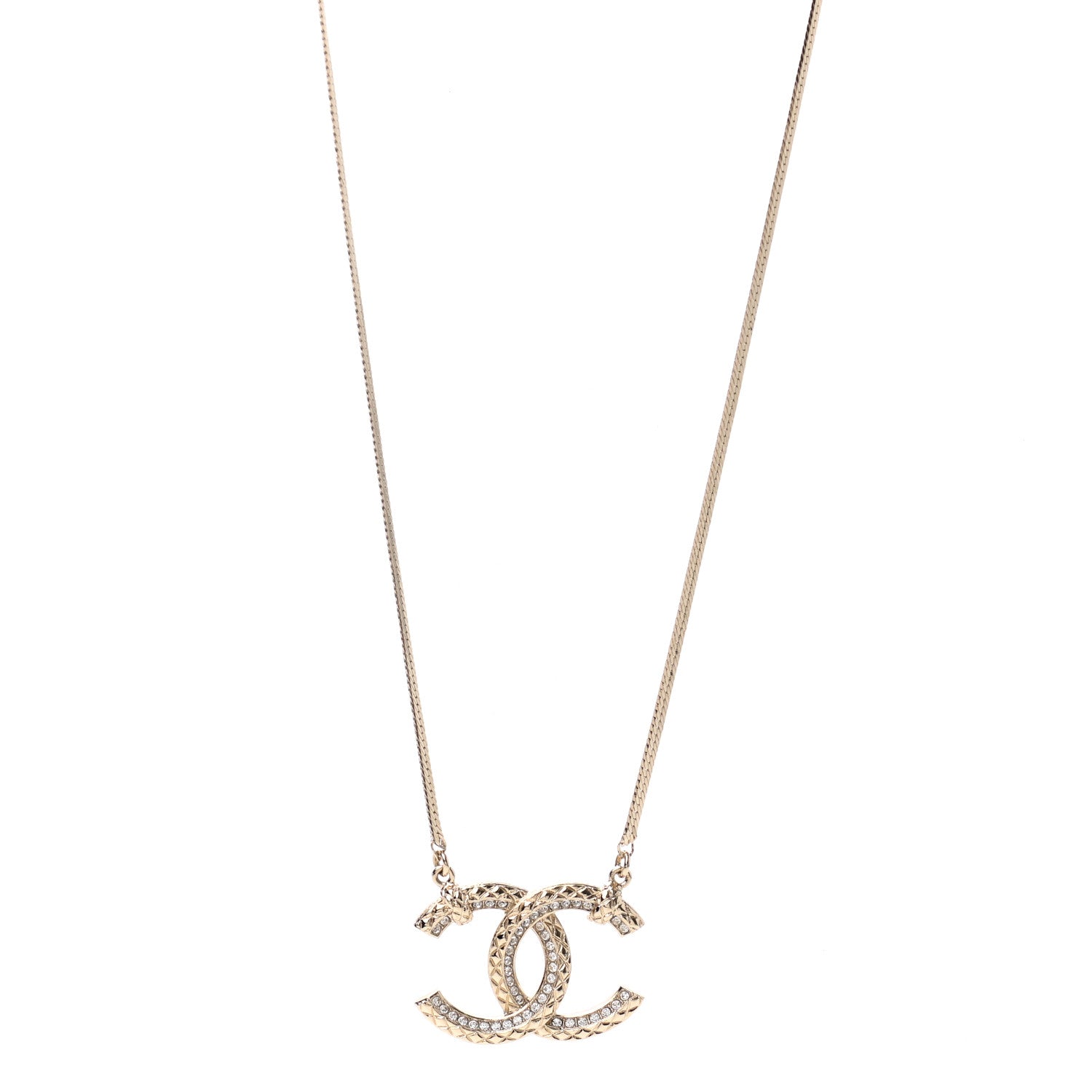 Chanel Crystal CC Chain Necklace Gold 1 of 7