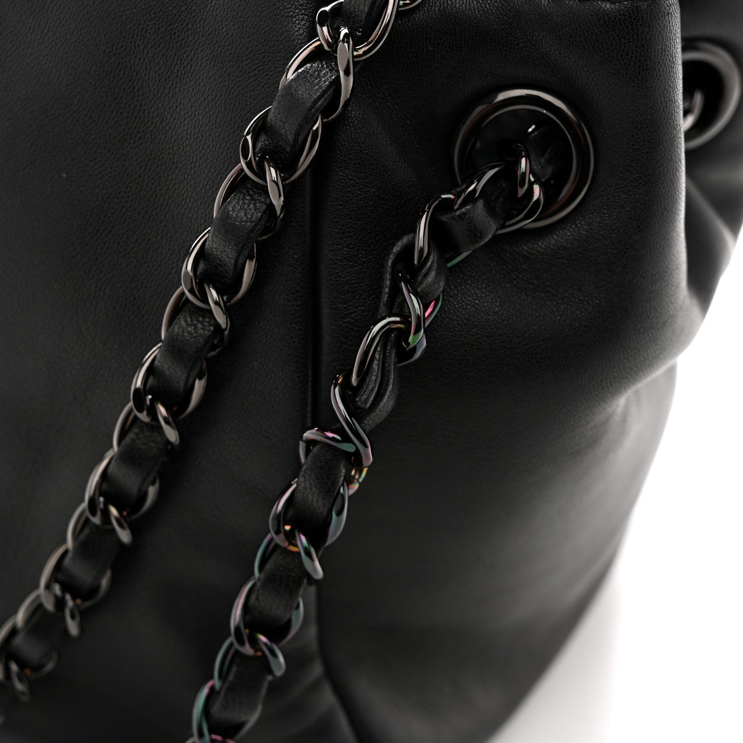 Lambskin Studded Accordion CC Flap Black