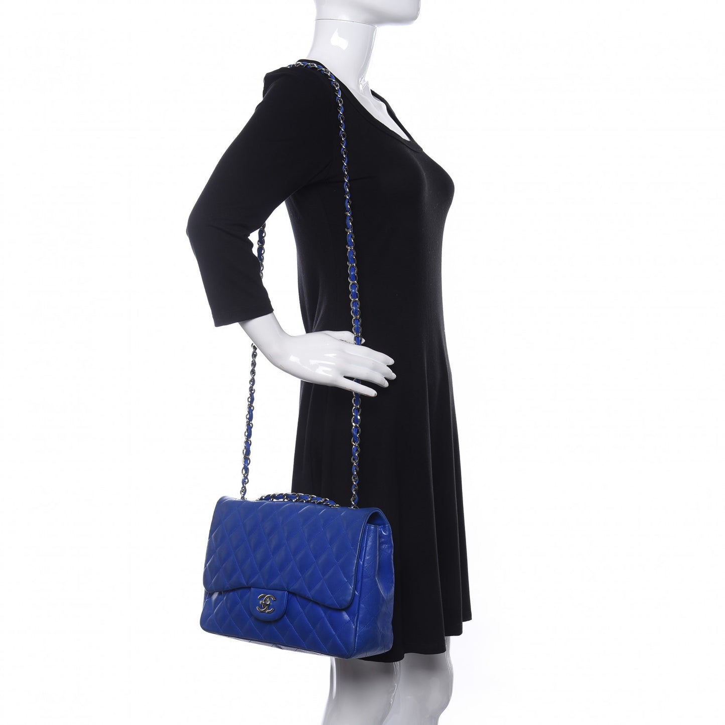 Lambskin Quilted Jumbo Single Flap Blue
