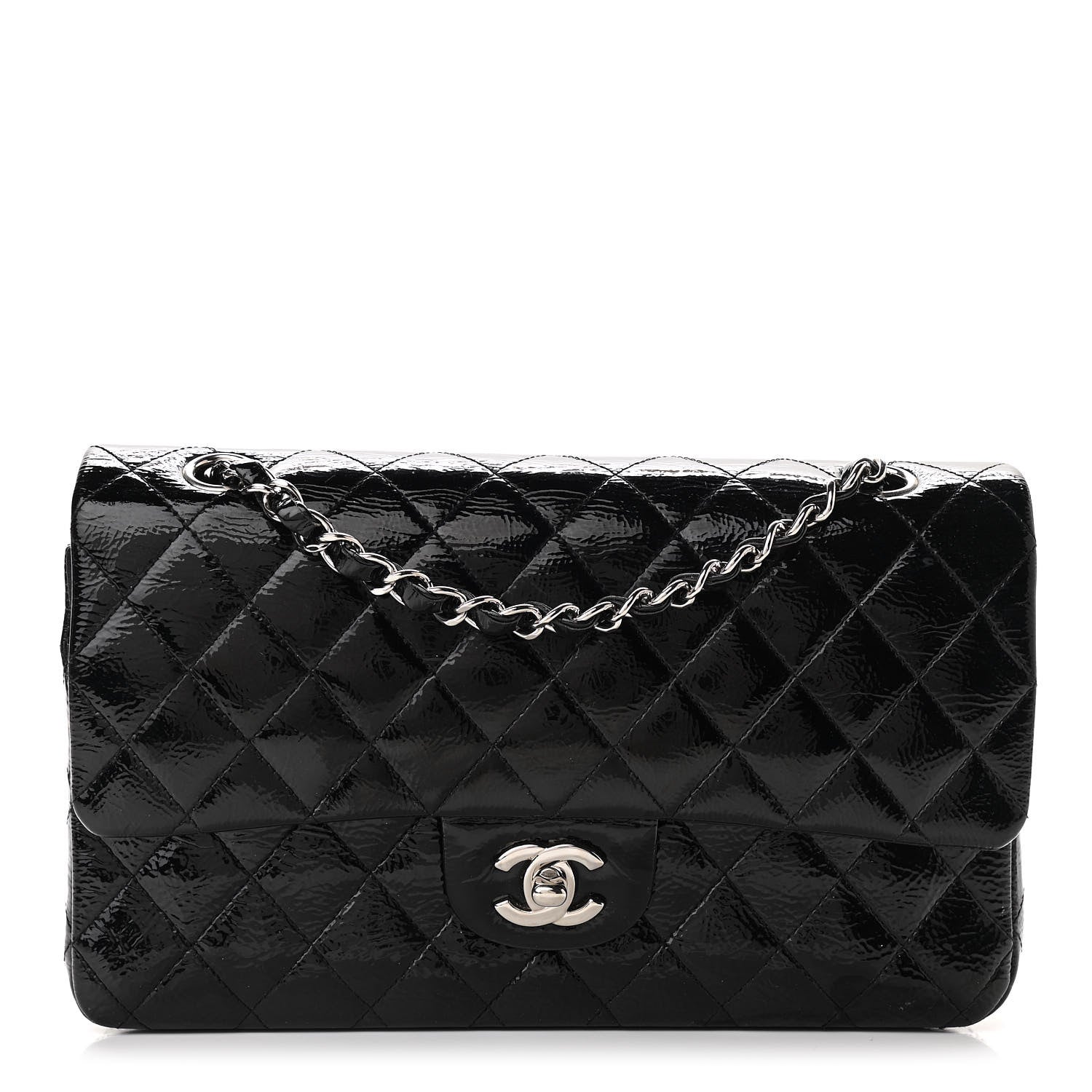 Chanel Distressed Patent Quilted Medium Double Flap Black 1 of 14
