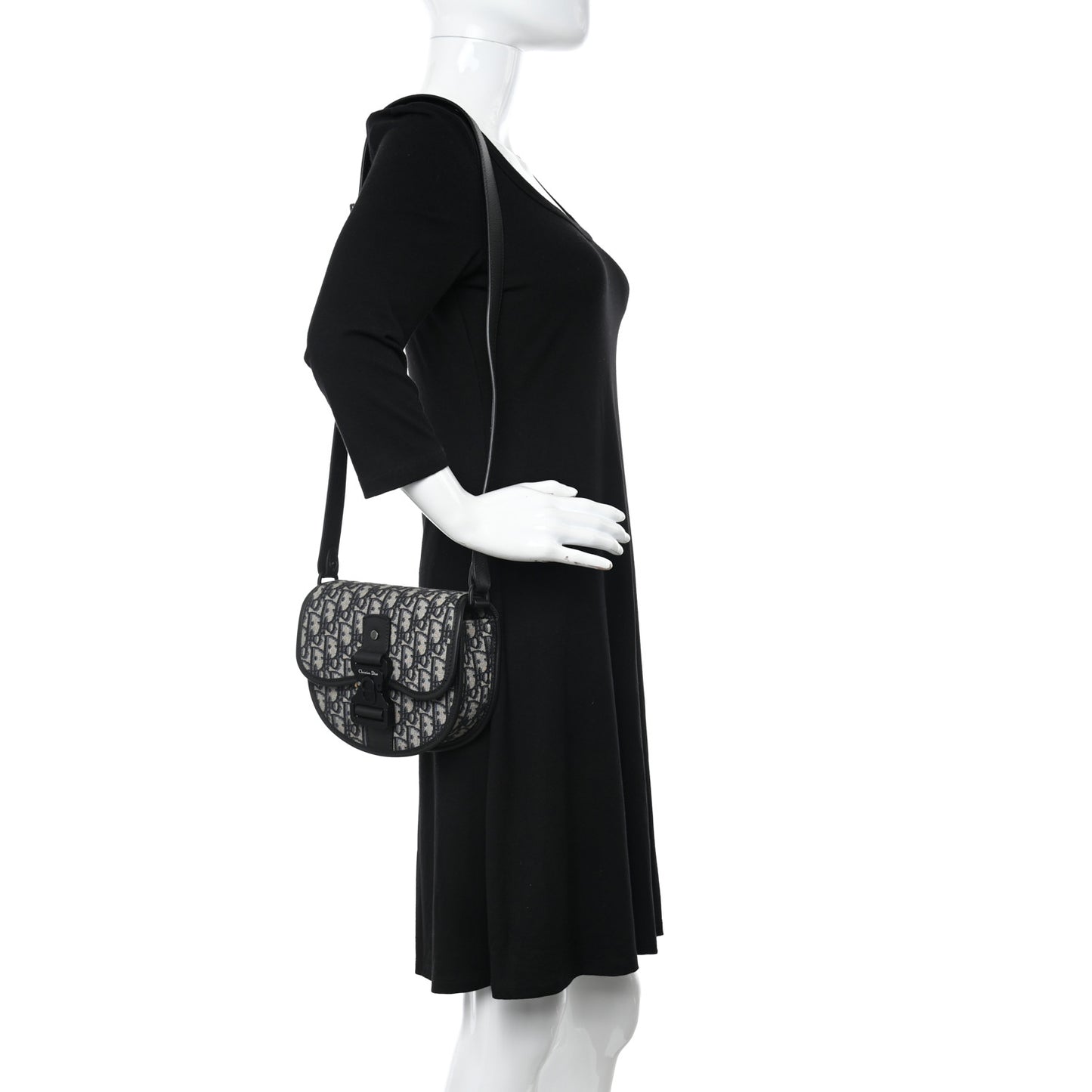 Oblique Grained Calfskin Mini Gallop Bag With Strap Black Beige
