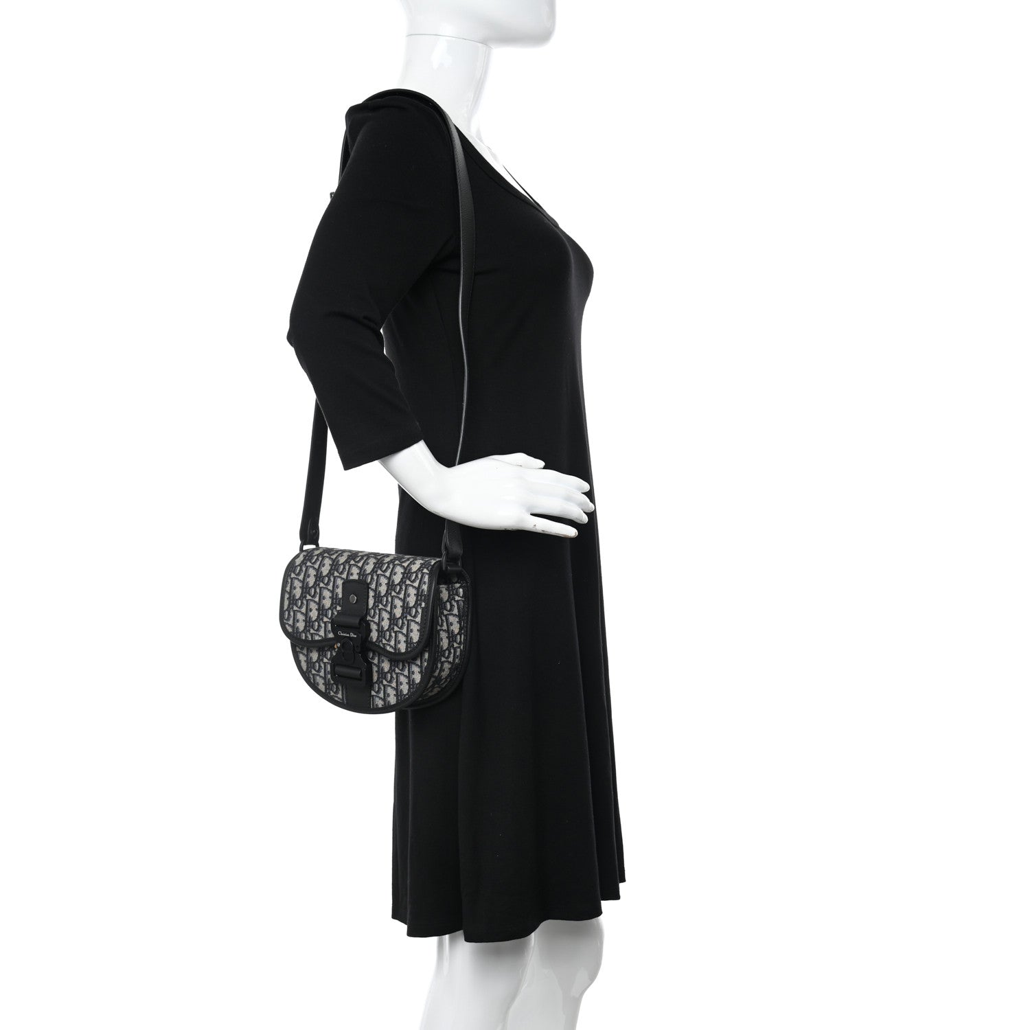 Christian Dior Oblique Grained Calfskin Mini Gallop Bag With Strap Black Beige 2 of 14