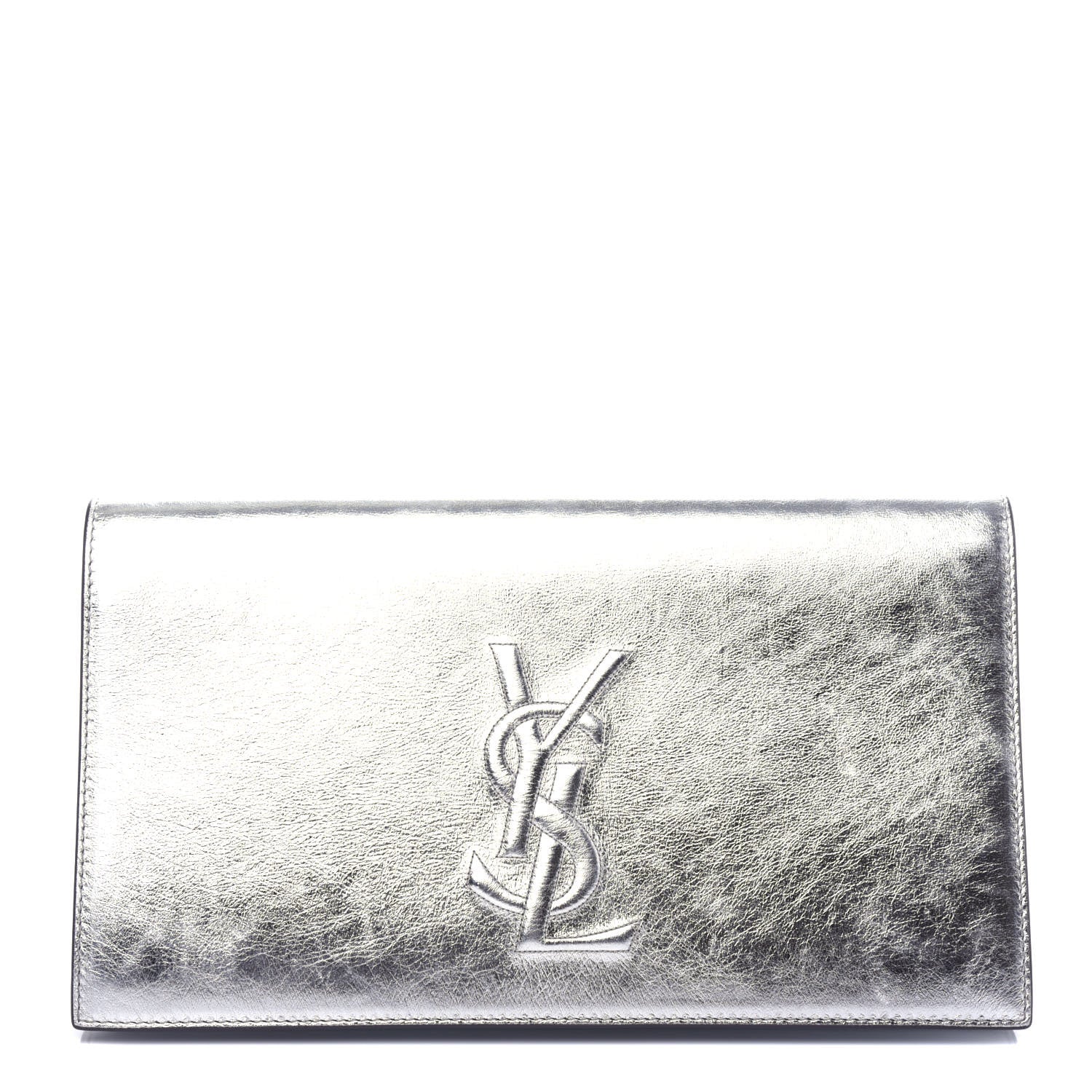 Saint Laurent Metallic Calfskin Monogram Large Belle De Jour Clutch Silver 1 of 9