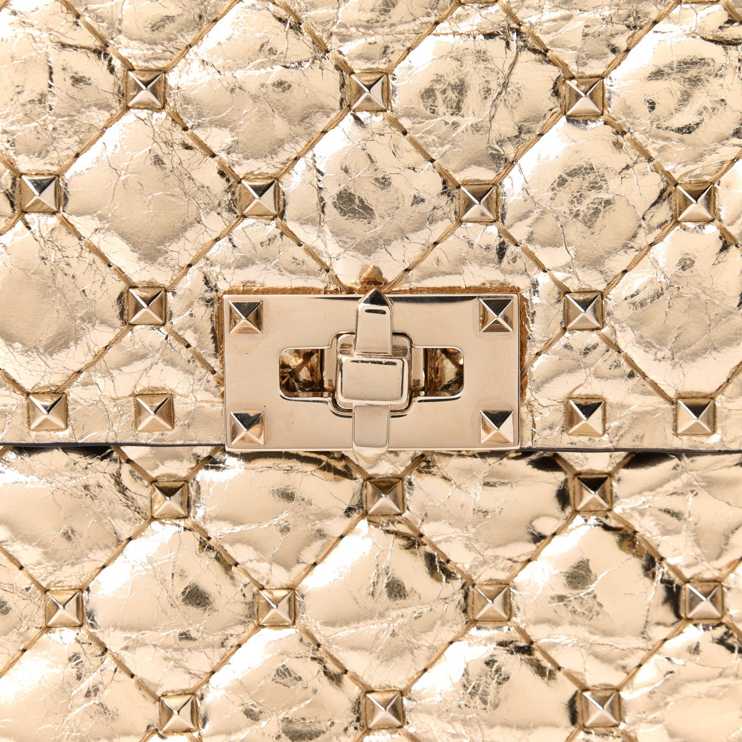 Valentino Garavani Metallic Wrinkled Lambskin Medium Rockstud Spike Shoulder Bag Mekong 7 of 9