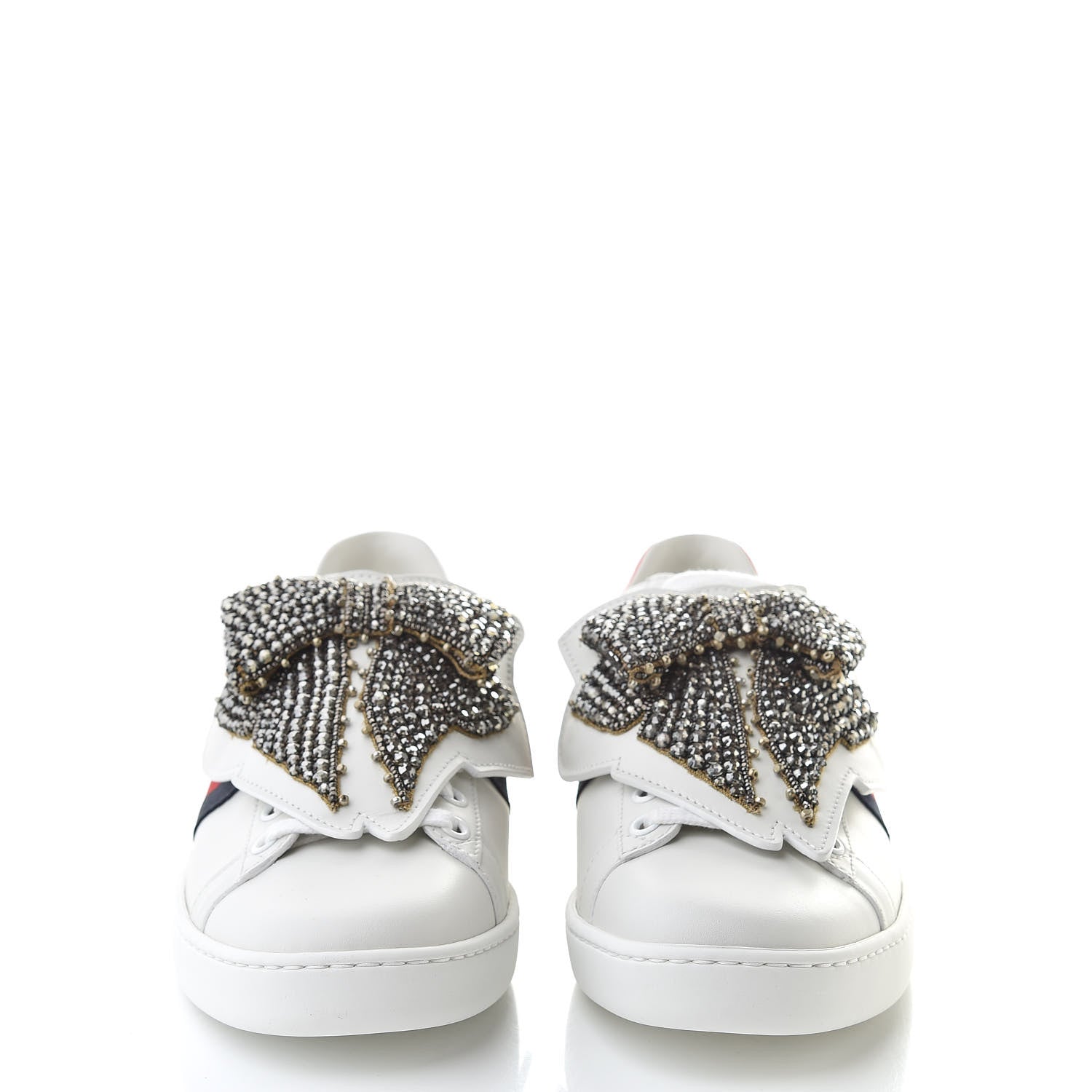 Gucci Calfskin Ayers Web Womens Ace Bow Lace Sneakers 37 White 2 of 13