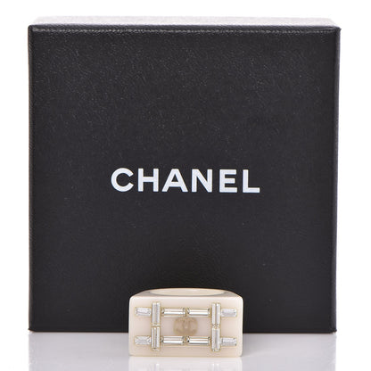 Chanel Resin Crystal Baguette CC Ring 7 Ivory 6 of 6