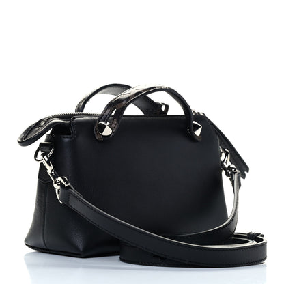 Fendi Vitello Dolce Bi-Color FF 1974 Embossed Mini By The Way Boston Bag Midnight Maya Black 3 of 5