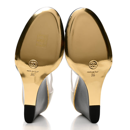 Chanel Lambskin Cap Toe Open Wedge 39 Black White 5 of 13