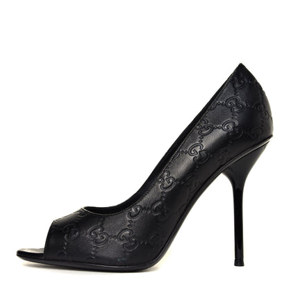 Gucci Guccissima Peep Toe Pumps 38 Black 2 of 14