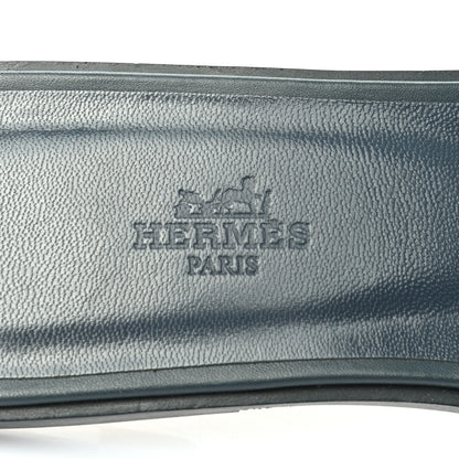Hermes Box Calfskin Oran Sandals 39.5 Bleu Ardoise Bordeaux 6 of 8