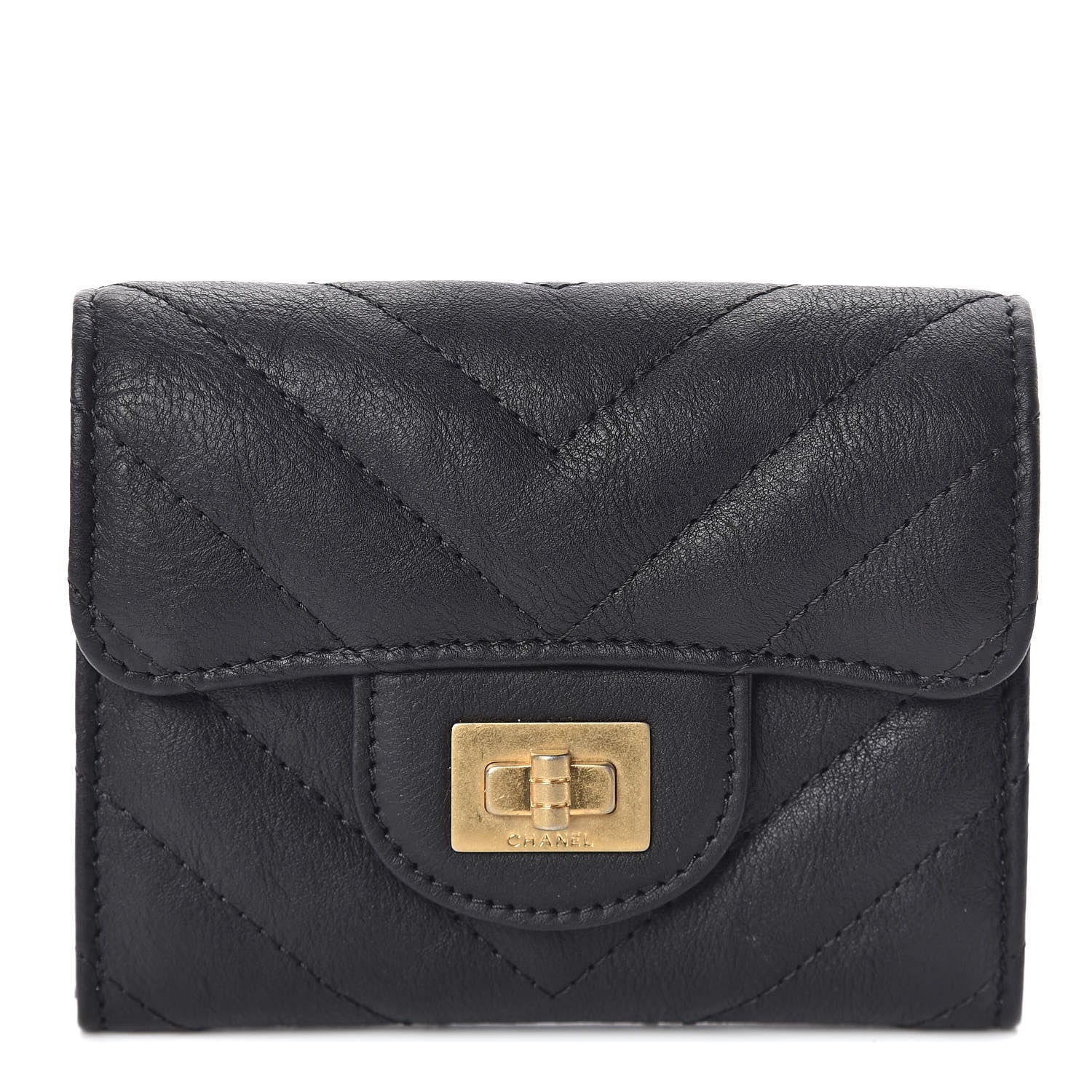 Chanel Crumpled Calfskin Chevron Quilted Reissue Card Holder Black 1 of 9