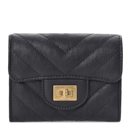Chanel Crumpled Calfskin Chevron Quilted Reissue Card Holder Black 1 of 9