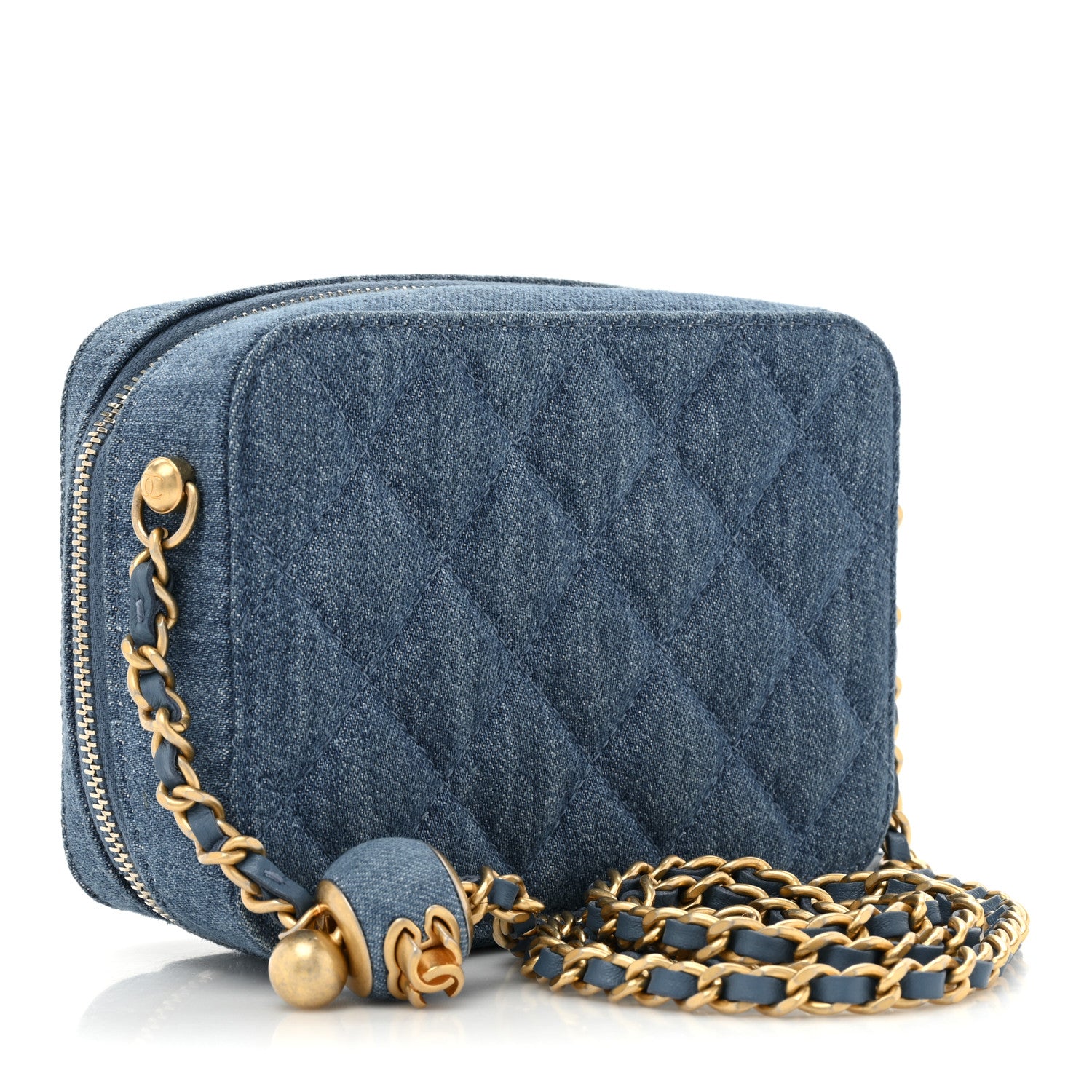Chanel Denim Quilted CC Pearl Crush Camera Case Blue 3 of 13