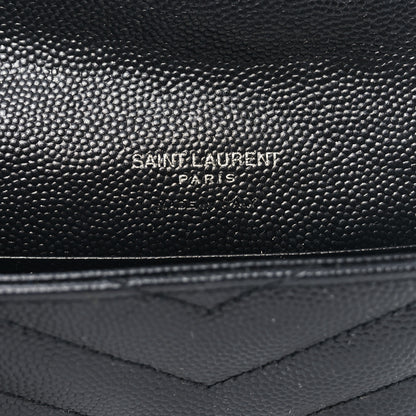 Saint Laurent Grain De Poudre Matelasse Chevron Small Monogram Envelope Wallet Black 6 of 8