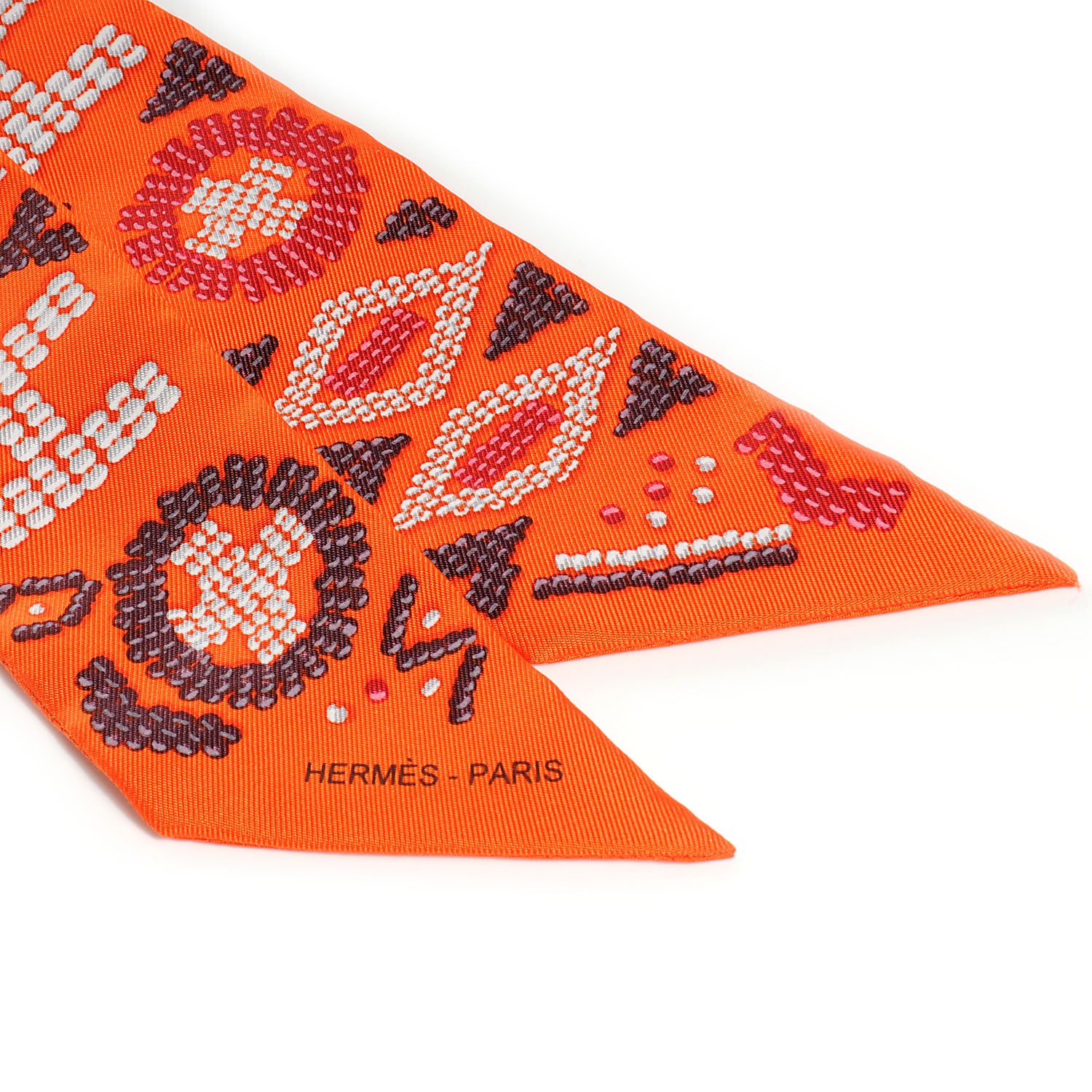 Hermes Silk Kelly En Perles Twilly Orange 5 of 6