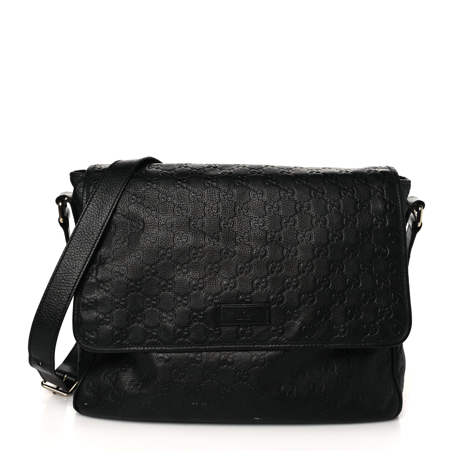 Gucci Guccissima Medium Flap Messenger Bag Black 1 of 10