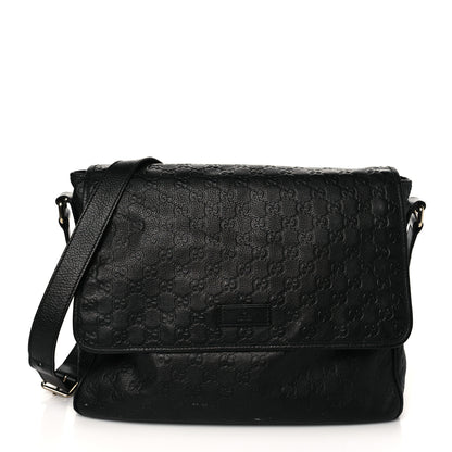 Gucci Guccissima Medium Flap Messenger Bag Black 1 of 10