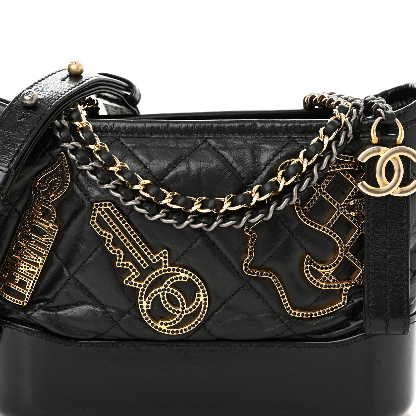 Aged Calfskin Quilted Charms Small Gabrielle Hobo Black