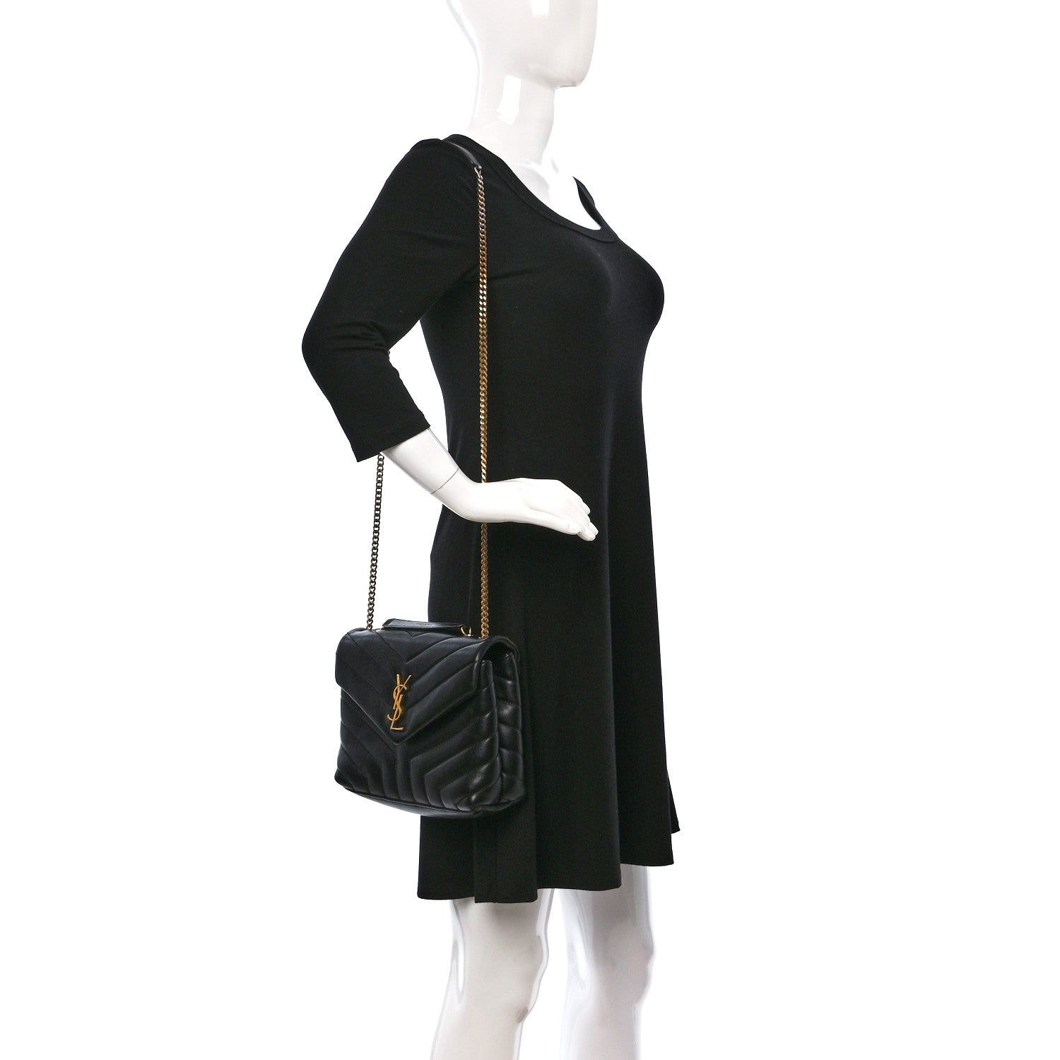 Saint Laurent Calfskin Y Quilted Monogram Small Loulou Chain Satchel Black 2 of 8
