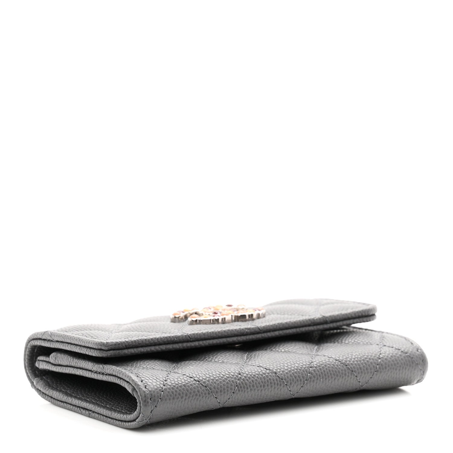 Chanel Shiny Caviar Enamel Quilted CC Flap Card Holder Grey 4 of 9