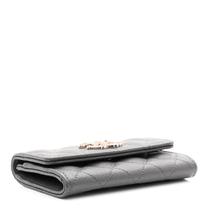 Chanel Shiny Caviar Enamel Quilted CC Flap Card Holder Grey 4 of 9