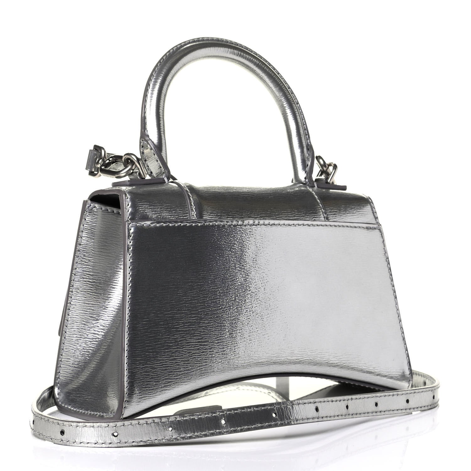 Balenciaga Metallic Textured Calfskin Hourglass Top Handle Bag XS Silver 2 of 6