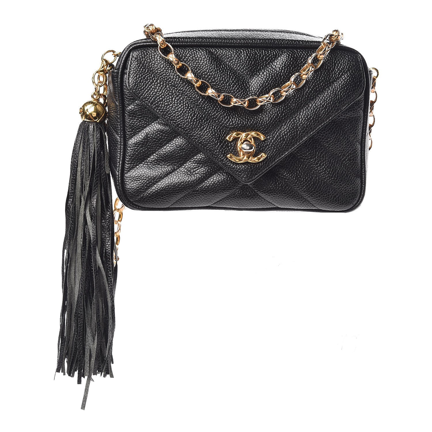 Chanel Caviar Chevron Quilted Tassel Camera Case Black 1 of 10
