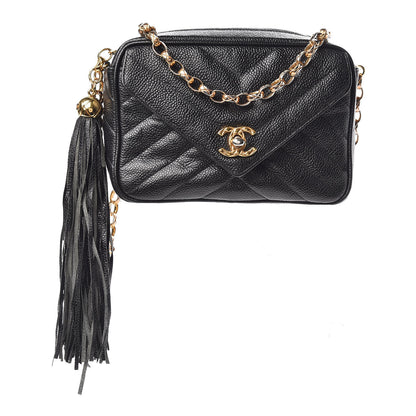 Chanel Caviar Chevron Quilted Tassel Camera Case Black 1 of 10