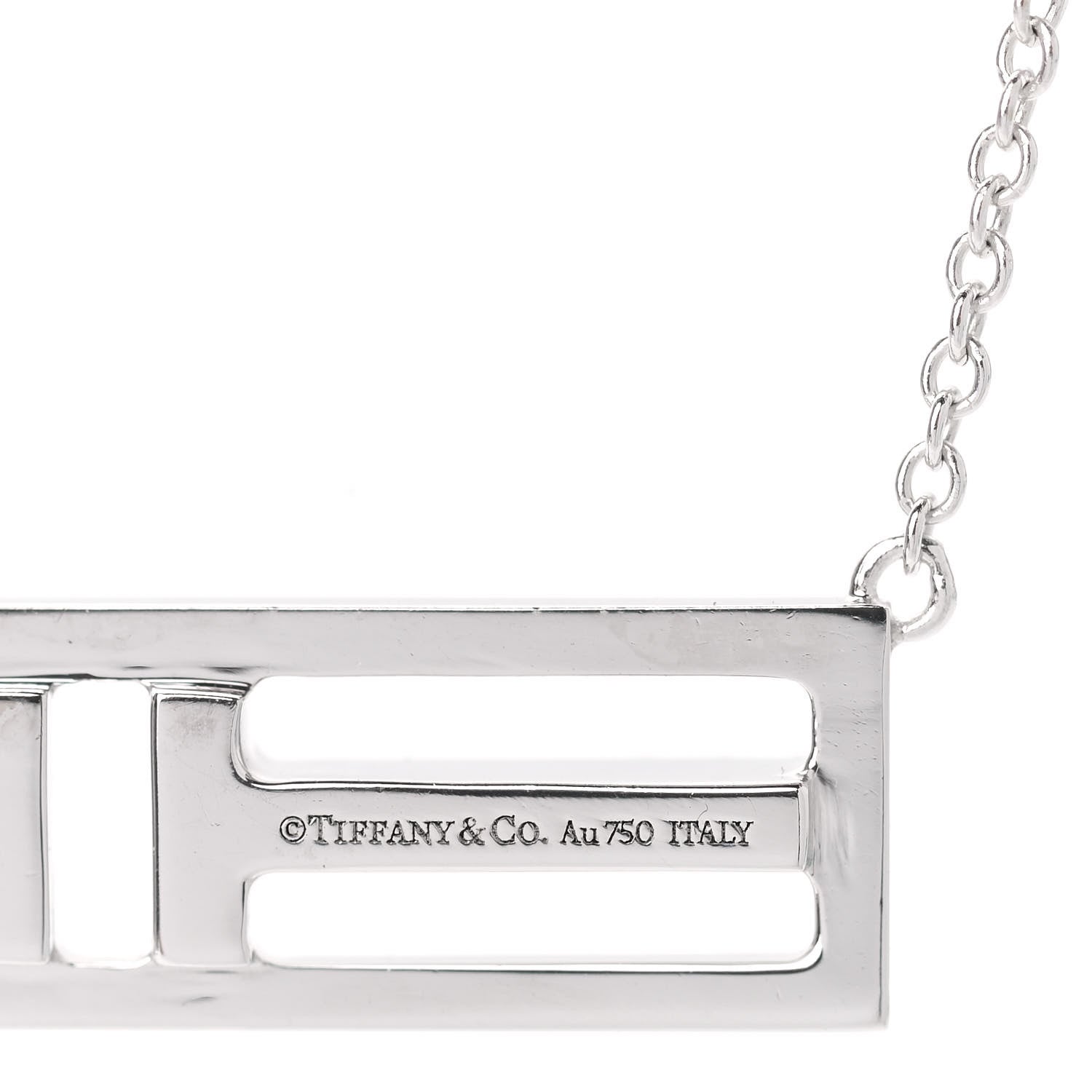 Tiffany 18K White Gold Blue Sapphire T Open Horizontal Bar Pendant Necklace 4 of 7