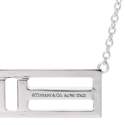 Tiffany 18K White Gold Blue Sapphire T Open Horizontal Bar Pendant Necklace 4 of 7