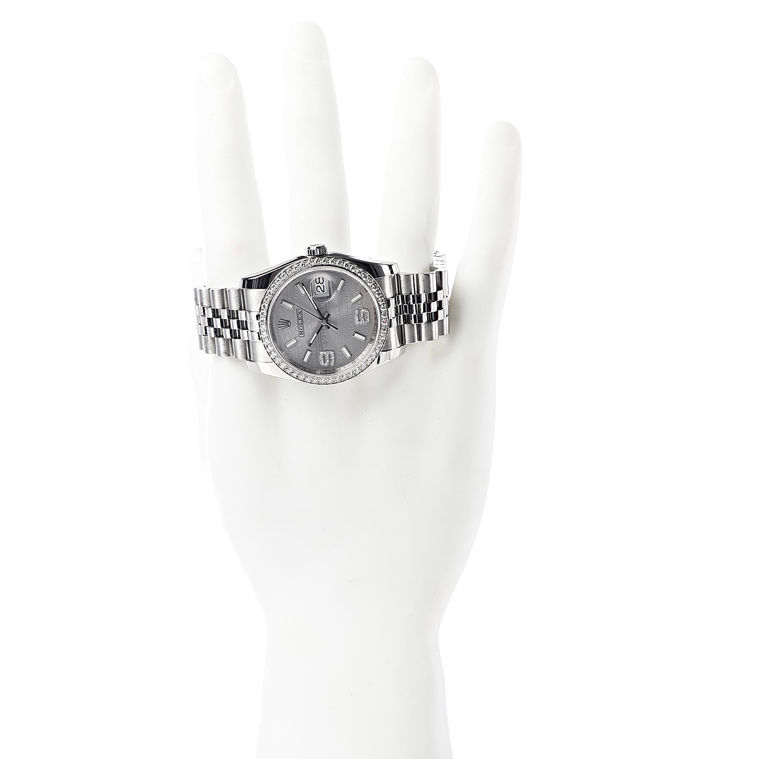 Rolex Stainless Steel 18K White Gold Diamond 36mm Oyster Perpetual Datejust Watch Rhodium Waves 116244 2 of 8