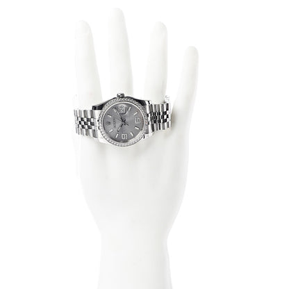 Rolex Stainless Steel 18K White Gold Diamond 36mm Oyster Perpetual Datejust Watch Rhodium Waves 116244 2 of 8