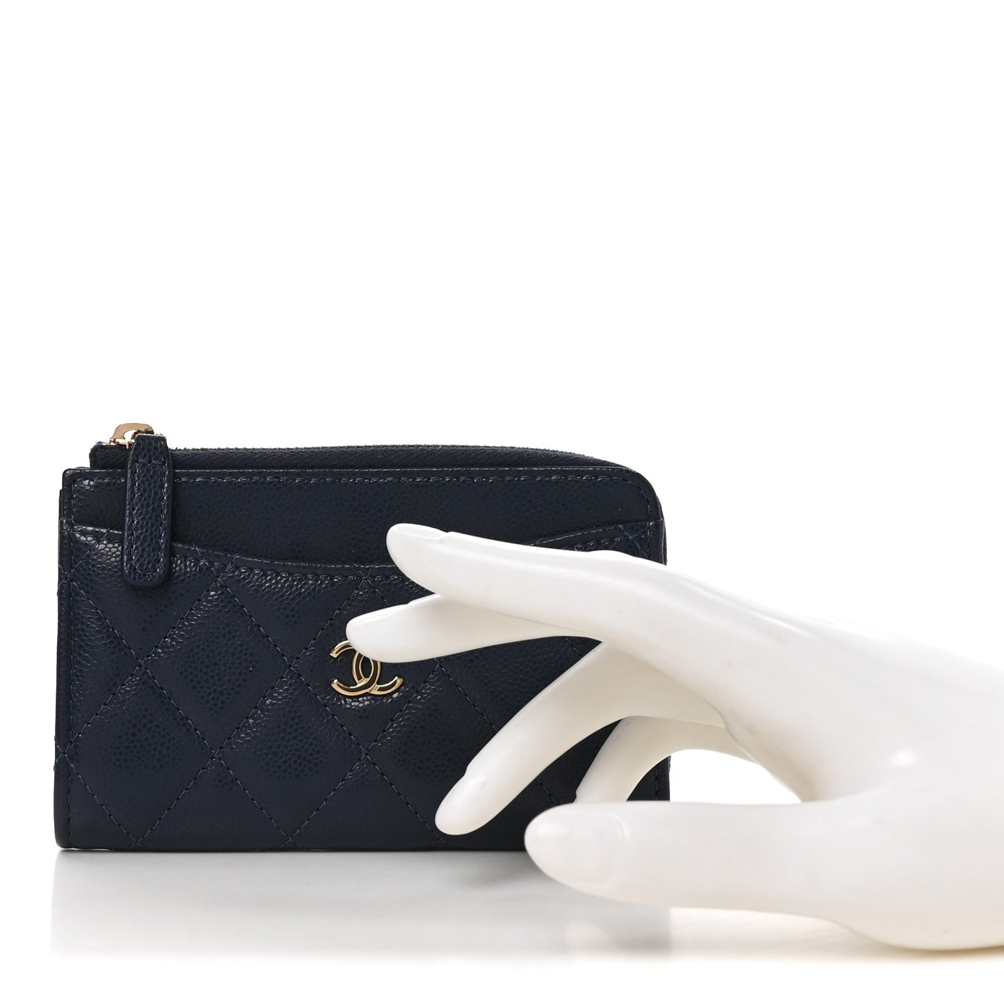 Caviar Quilted CC Zip Around Card Holder Navy