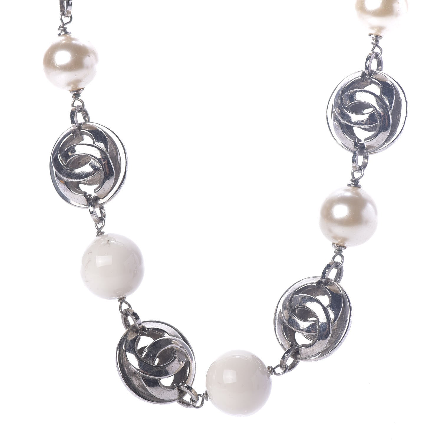 Chanel Resin Bead Pearl CC Short Necklace Silver 4 of 8