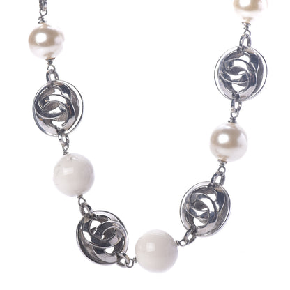 Chanel Resin Bead Pearl CC Short Necklace Silver 4 of 8
