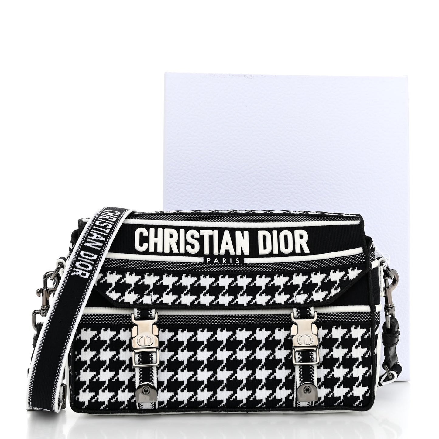 Canvas Houndstooth Embroidered Small Diorcamp Bag Black Multicolor