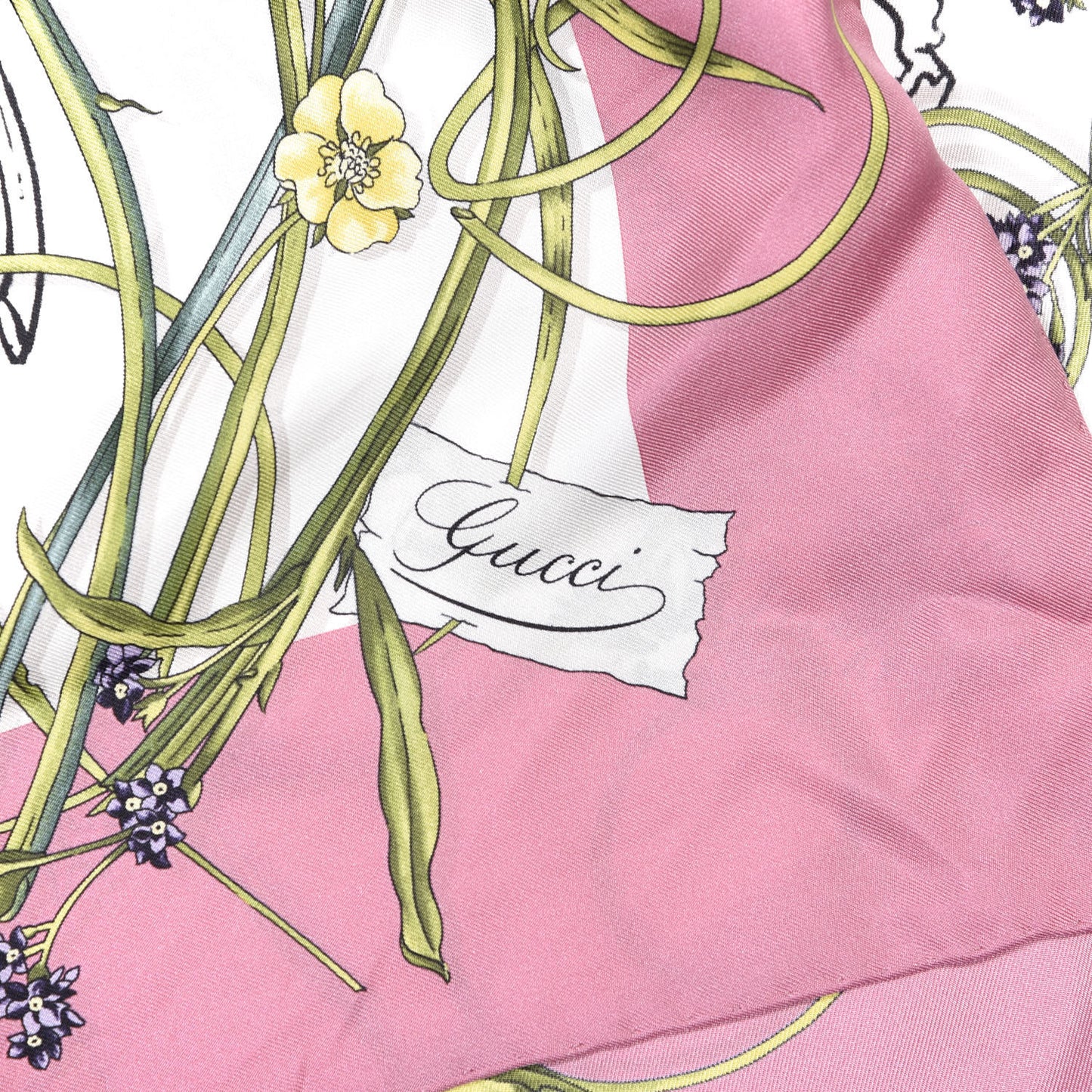 Silk Twill Flora Infinity Chrissy Square Scarf White Pink