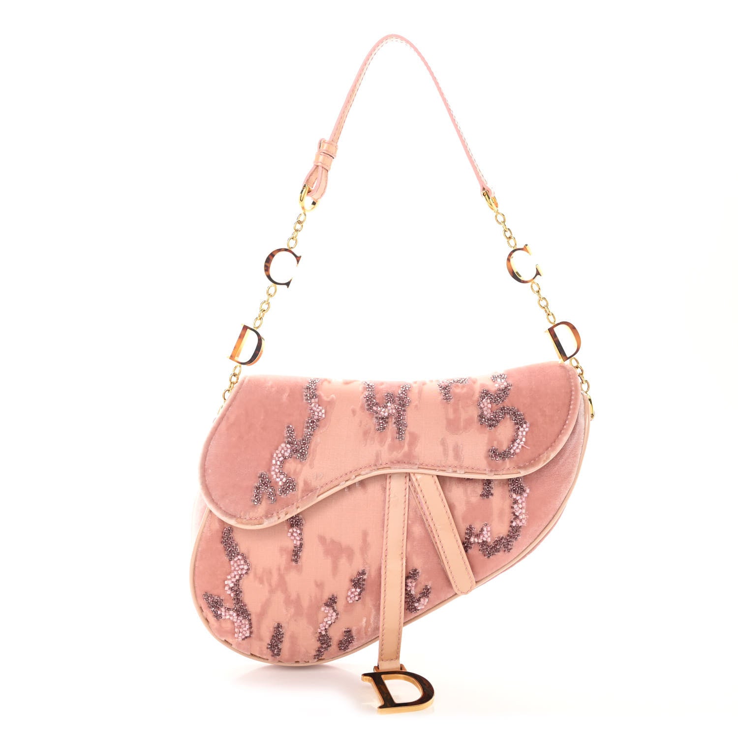 Christian Dior CHRISTIAN DIOR Velvet Beaded Saddle Bag Pink
