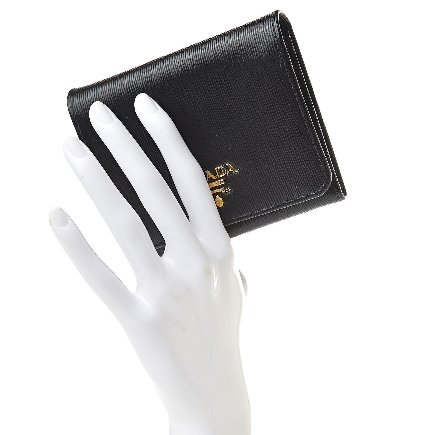 Prada Vitello Move Tri-Fold Compact Wallet Black 2 of 7