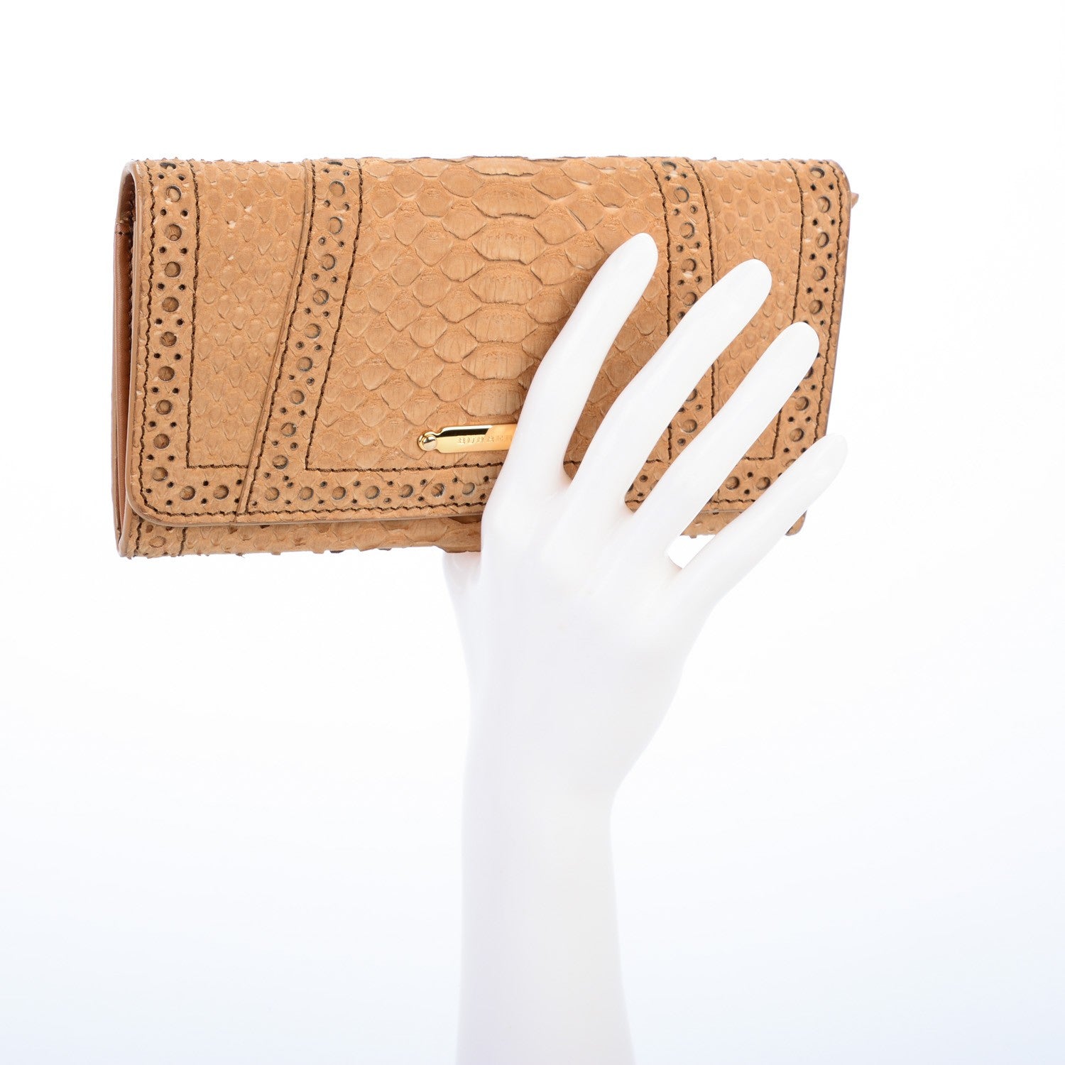 Burberry Nubuck Python Brogue Penrose Continental Wallet Light Tan 2 of 6