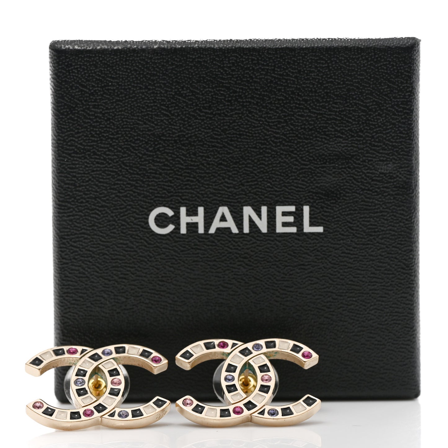 Crystal Enamel Large CC Earrings Gold Black White Pink