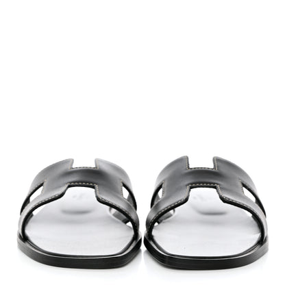 Hermes Box Calfskin Oran Sandals 36 Black 2 of 9