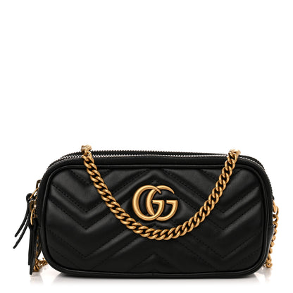 Gucci Calfskin Matelasse Mini GG Marmont Chain Crossbody Bag Black 1 of 16