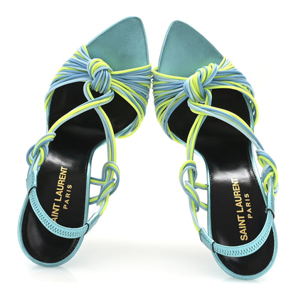 Saint Laurent Metallic Calfskin Gippy 105 Sandals 37.5 Cerulean Giallo Fluo 2 of 8