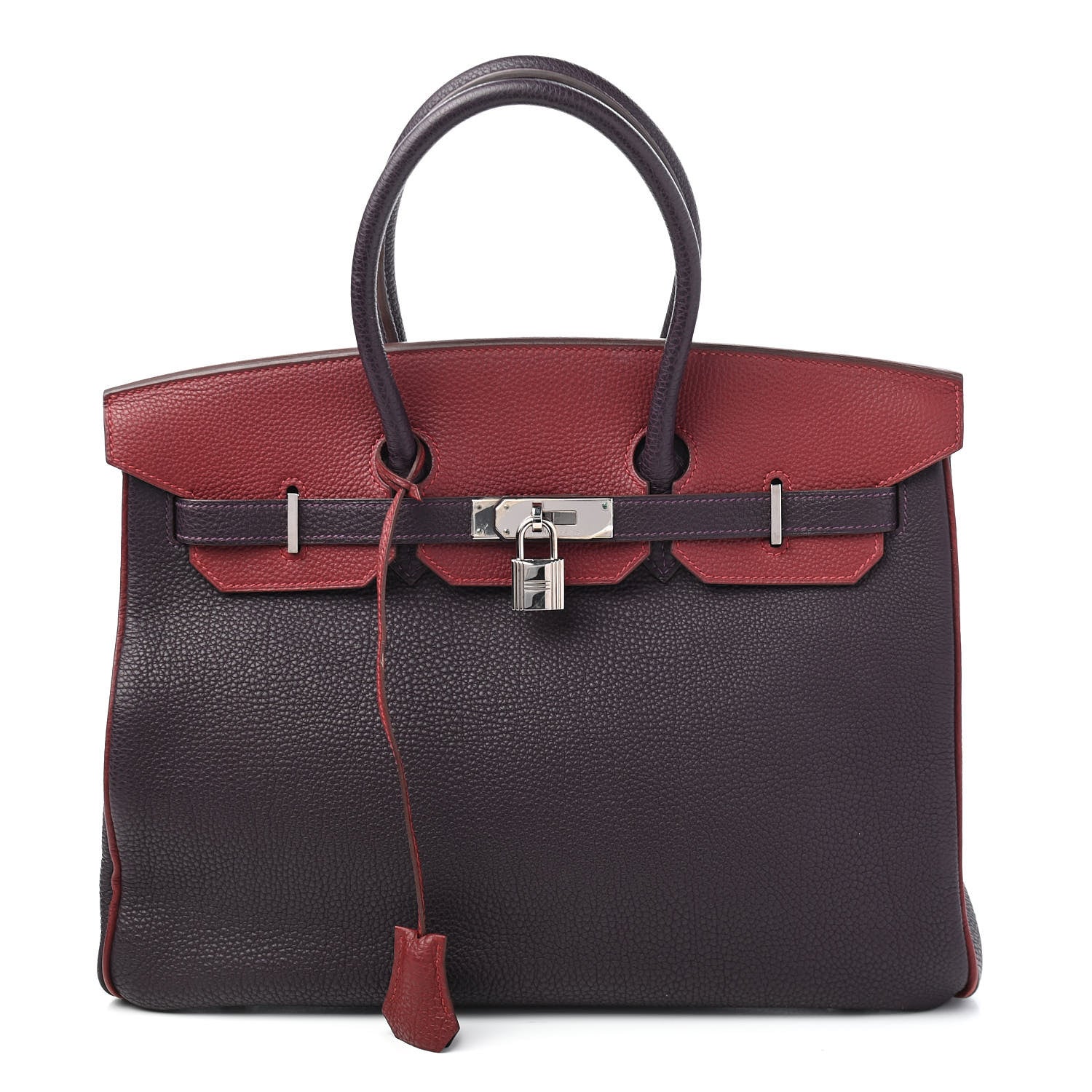 Hermes Togo Bi Color Horseshoe Birkin 35 Raisin Rouge H 1 of 10