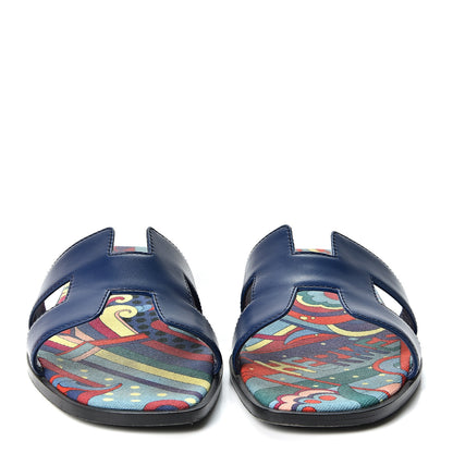 Hermes Calfskin Oran Sandals 37.5 Bleu 2 of 10
