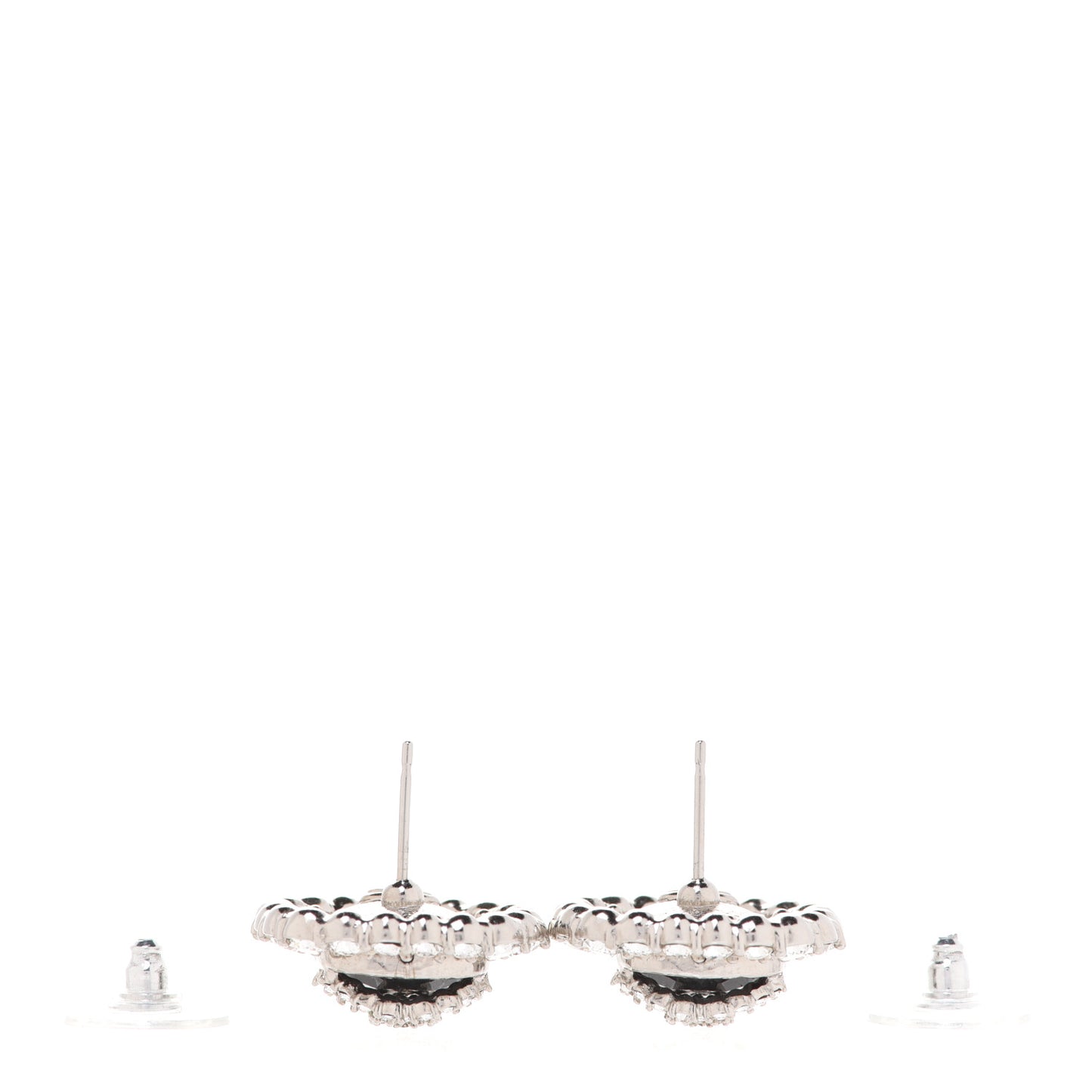 Resin Crystal CC Earrings Silver Black